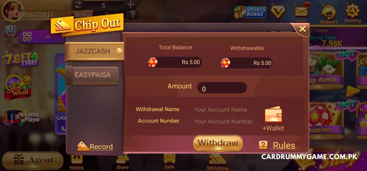 Withdraw Earnings from Card Rummy to EasyPaisa, JazzCash & Bank